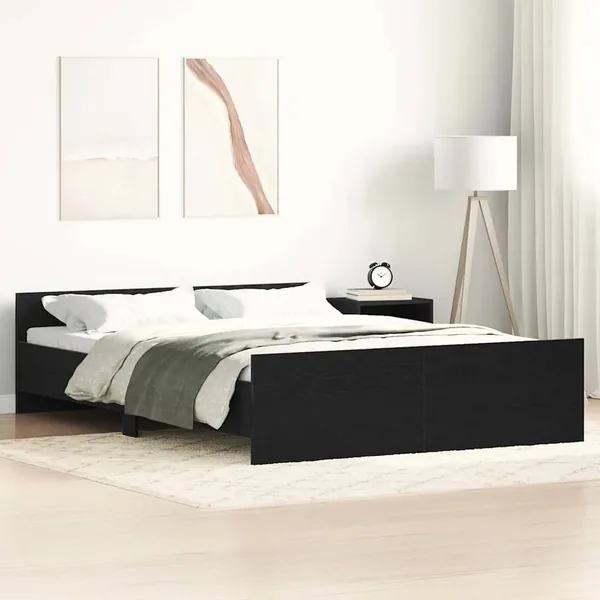 Cadre de lit sans matelas en chêne noir 135 x 190 cm bois d'ingénierie