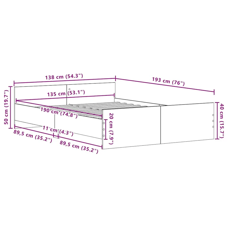 Cadre de lit sans matelas en chêne noir 135 x 190 cm bois d'ingénierie - 11