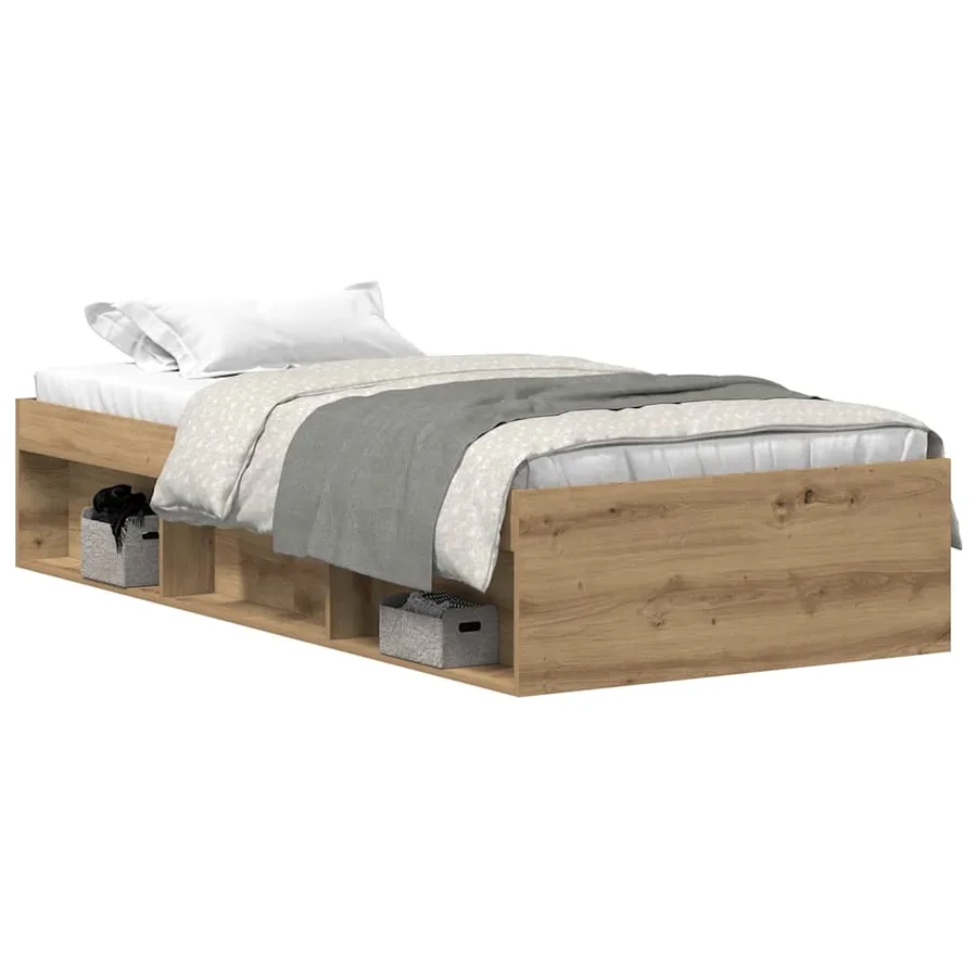 Cadre de lit sans matelas en chêne massif 75 x 190 cm bois d'ingénierie - 2