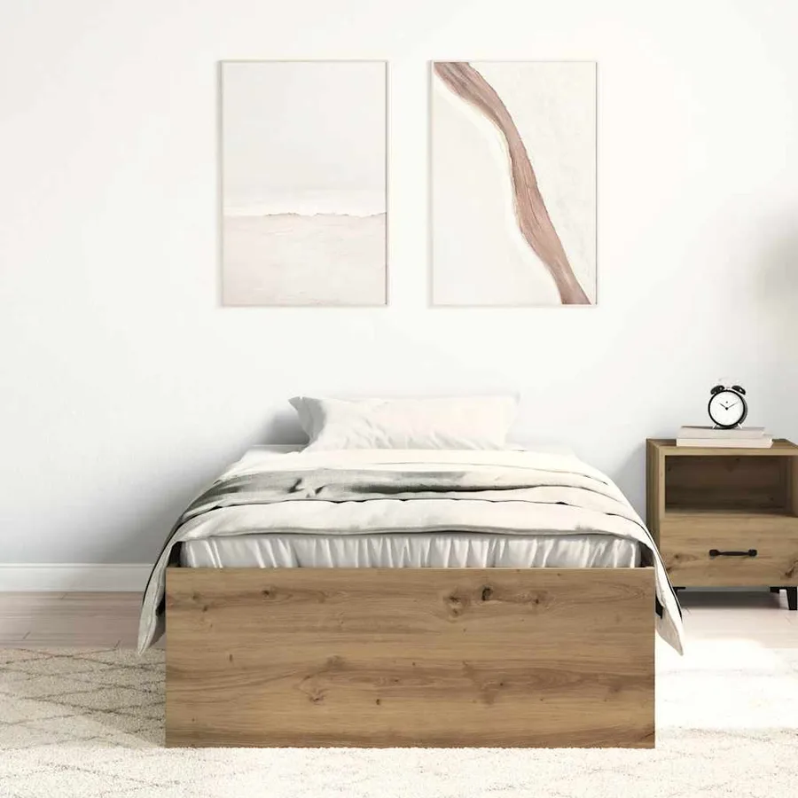 Cadre de lit sans matelas en chêne massif 75 x 190 cm bois d'ingénierie - 3