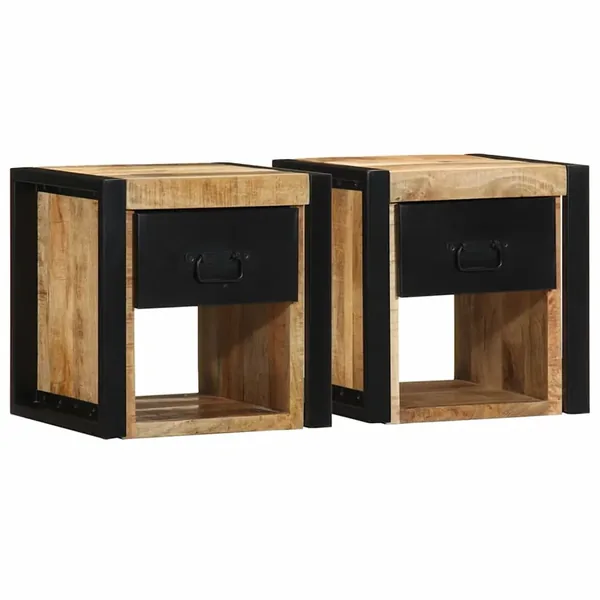 Tables de chevet 2 pcs 40x35x40 cm bois de manguier massif brut