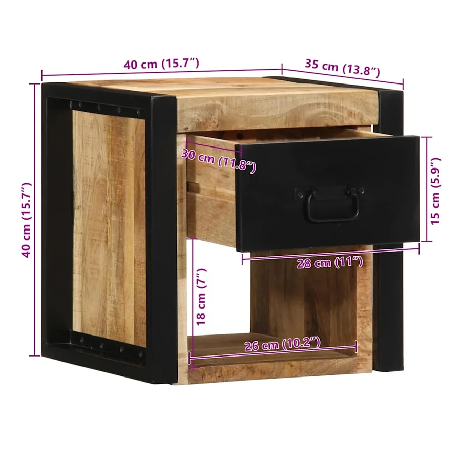 Tables de chevet 2 pcs 40x35x40 cm bois de manguier massif brut - 15