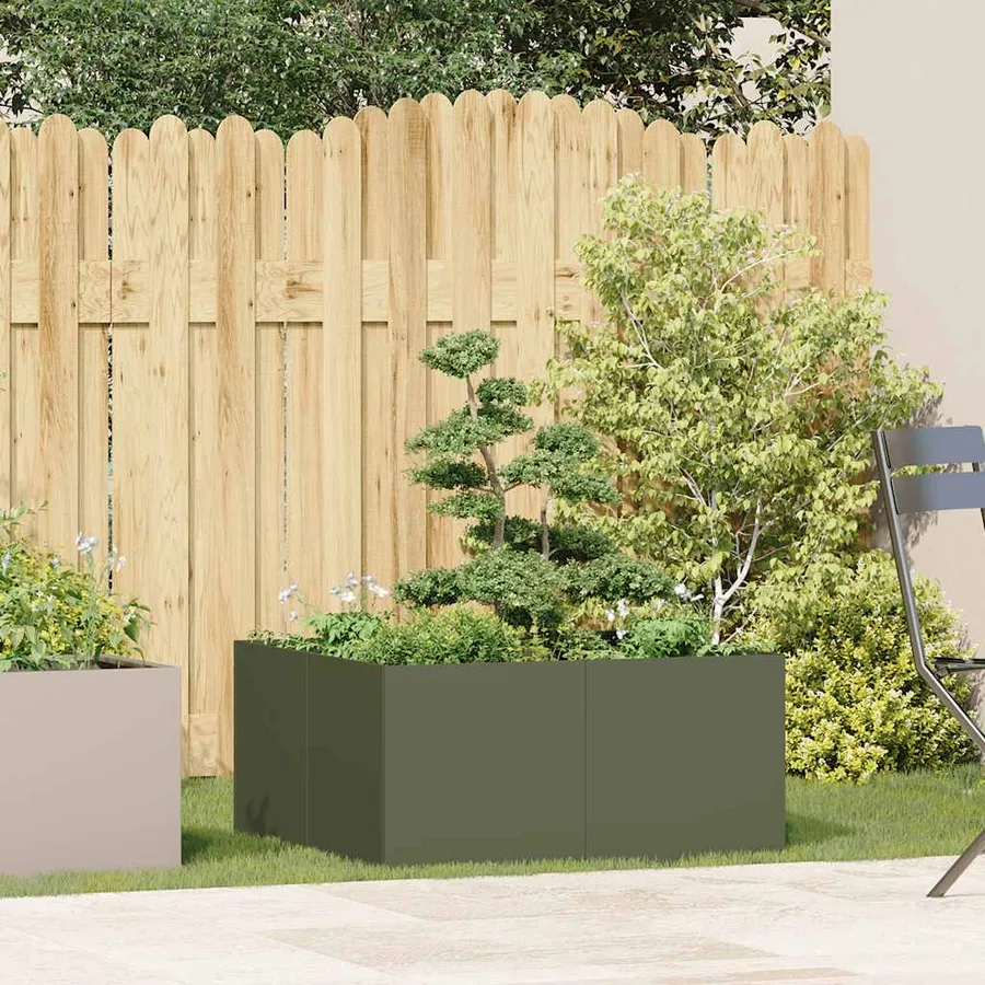 Jardinière vert olive 80x80x40 cm acier laminé à froid - 3