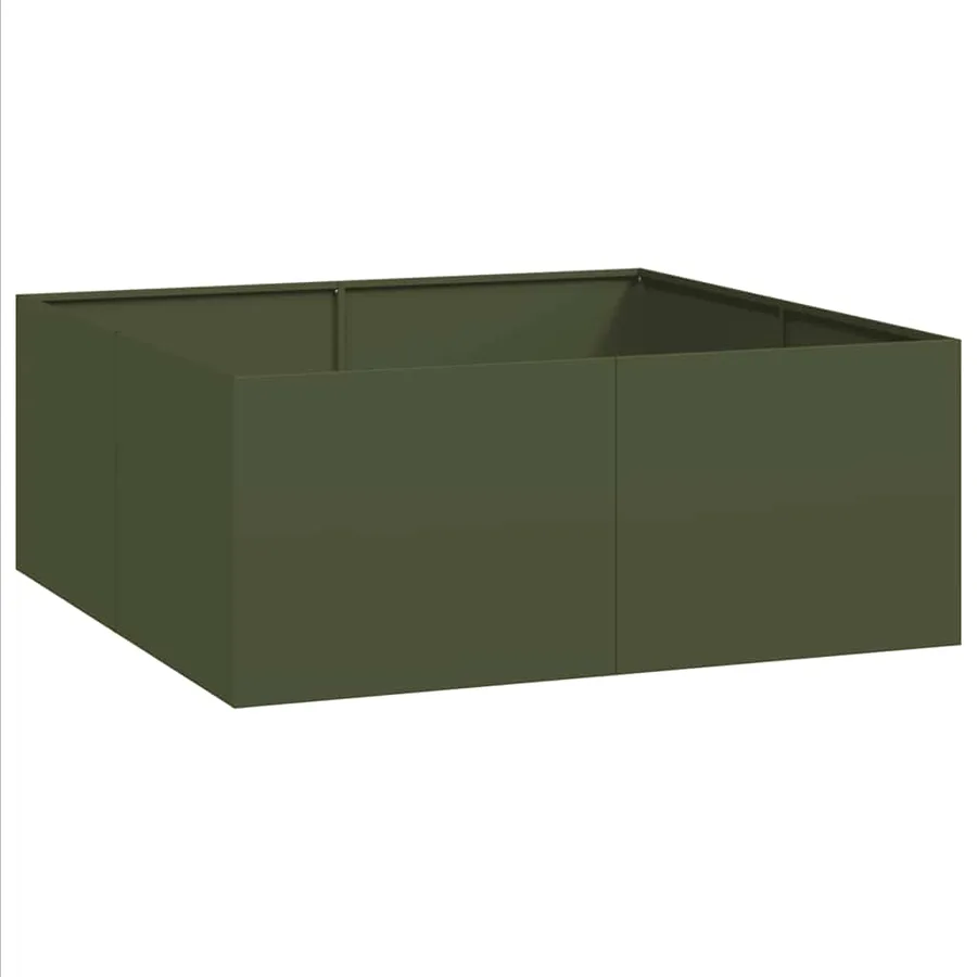 Jardinière vert olive 100x100x40 cm acier - 2