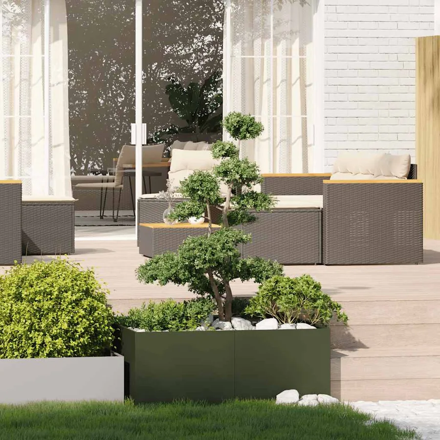 Jardinière vert olive 100x100x40 cm acier - 3