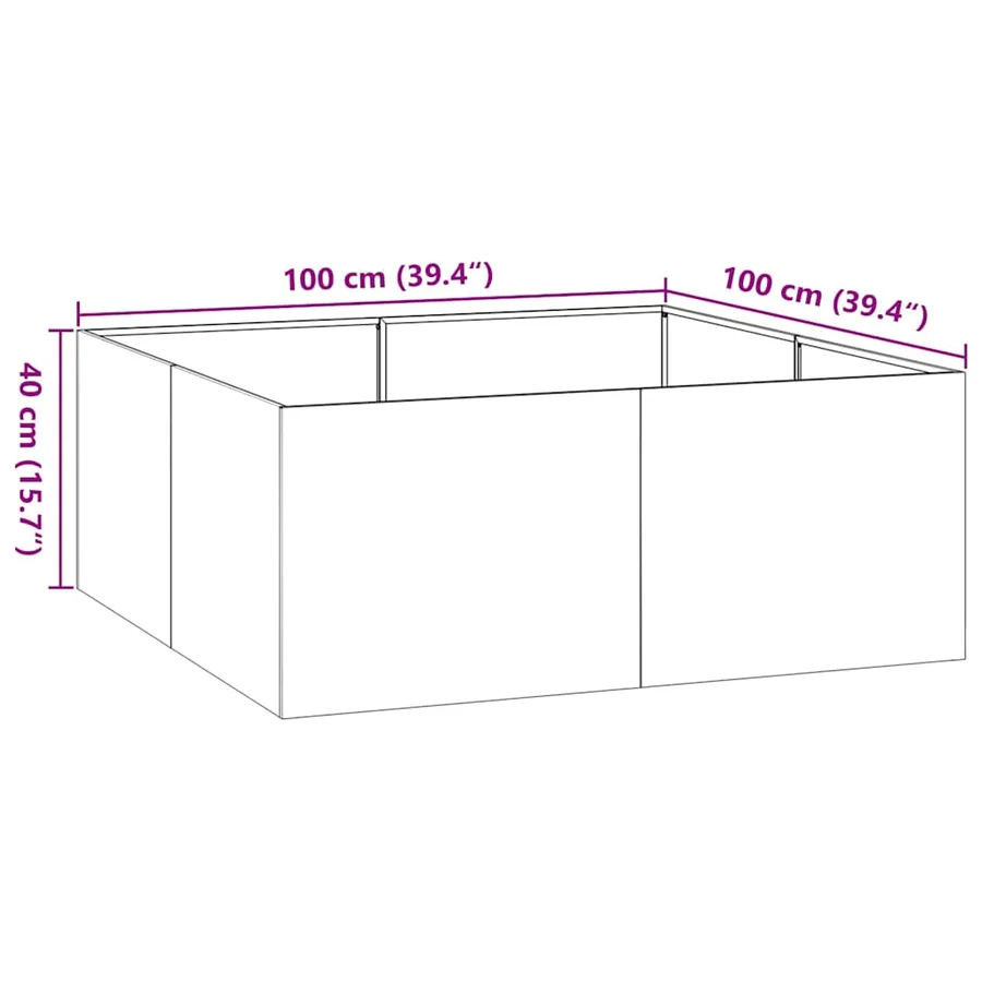 Jardinière vert olive 100x100x40 cm acier - 9