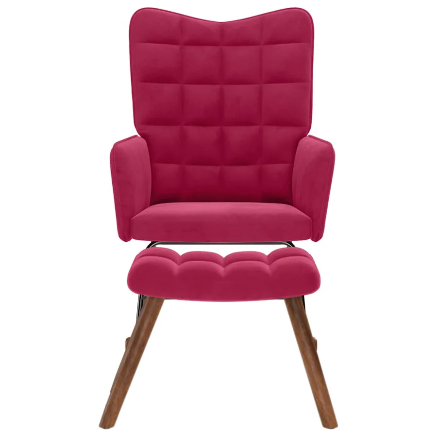 Chaise à bascule avec repose-pied rouge bordeaux velours - 3