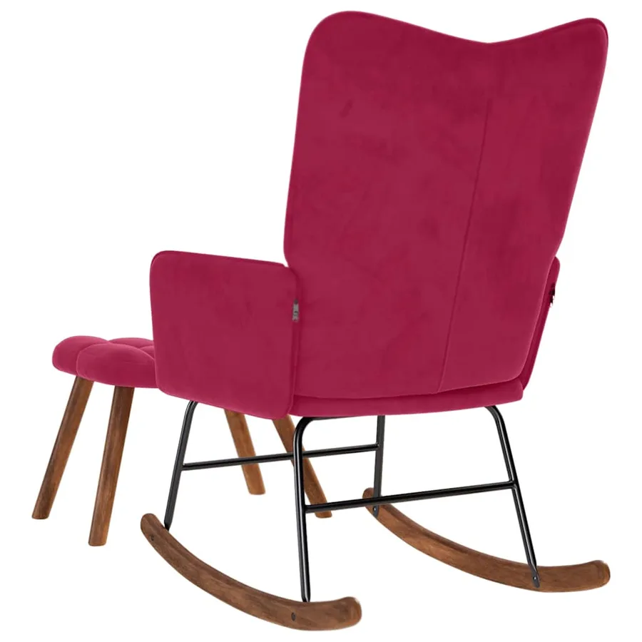 Chaise à bascule avec repose-pied rouge bordeaux velours - 7