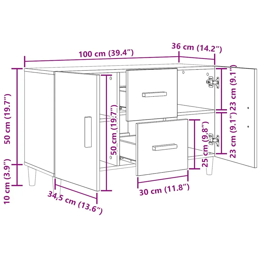 Buffet chêne noir 100x36x60 cm bois d'ingénierie - 11