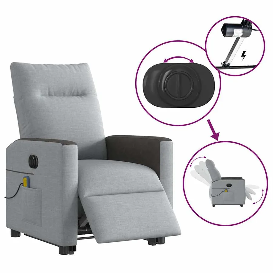 Fauteuil inclinable de massage électrique Gris clair Tissu - 10