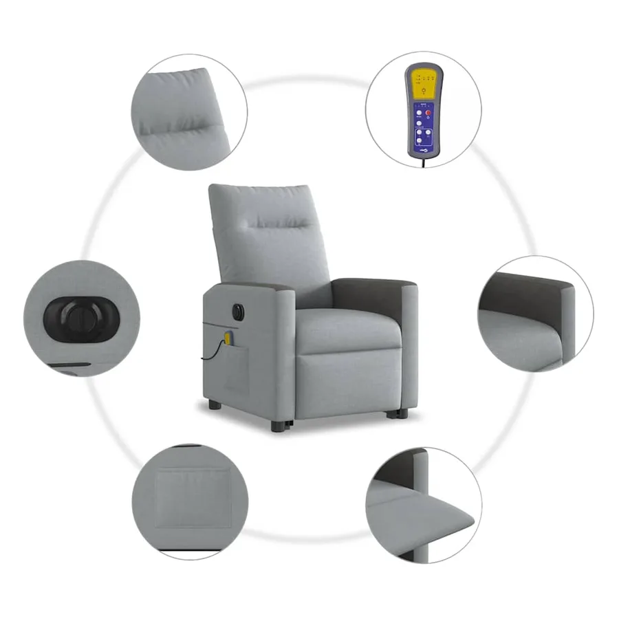 Fauteuil inclinable de massage électrique Gris clair Tissu - 11