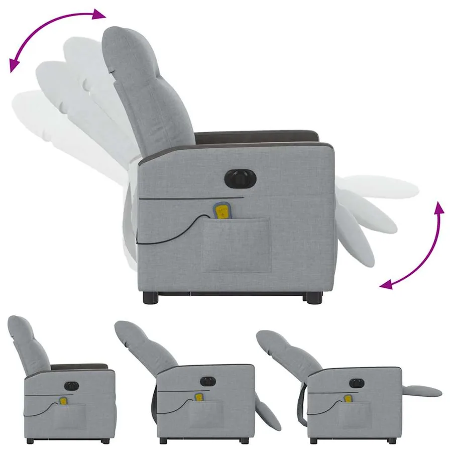 Fauteuil inclinable de massage électrique Gris clair Tissu - 8