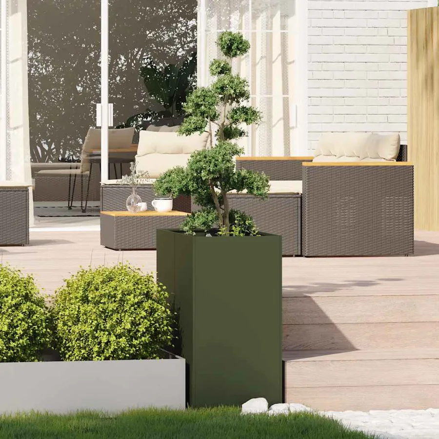 Jardinière vert olive 40x80x80 cm acier - 3