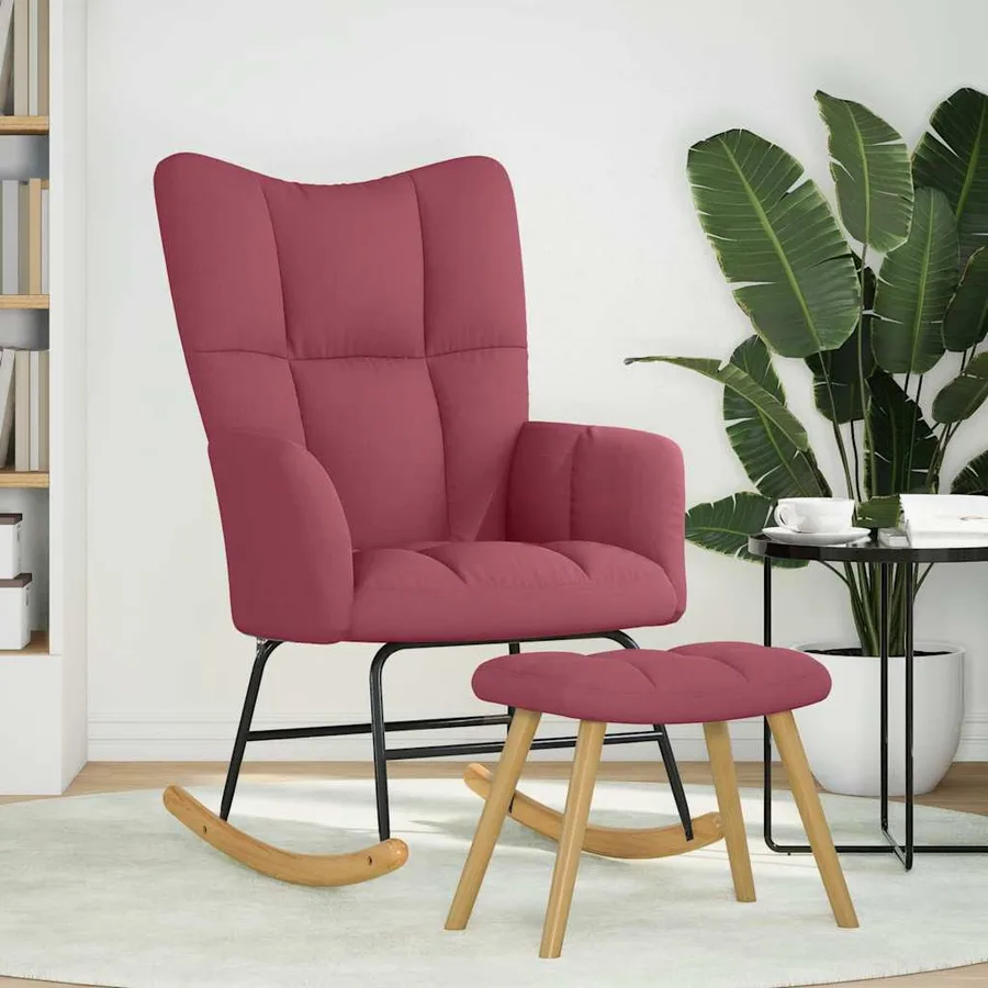 Chaise à bascule avec repose-pied Rouge bordeaux Tissu - 2