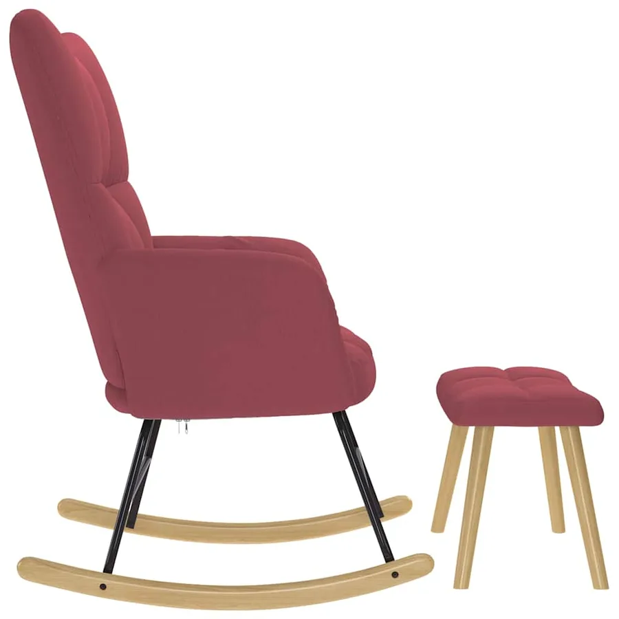 Chaise à bascule avec repose-pied Rouge bordeaux Tissu - 6