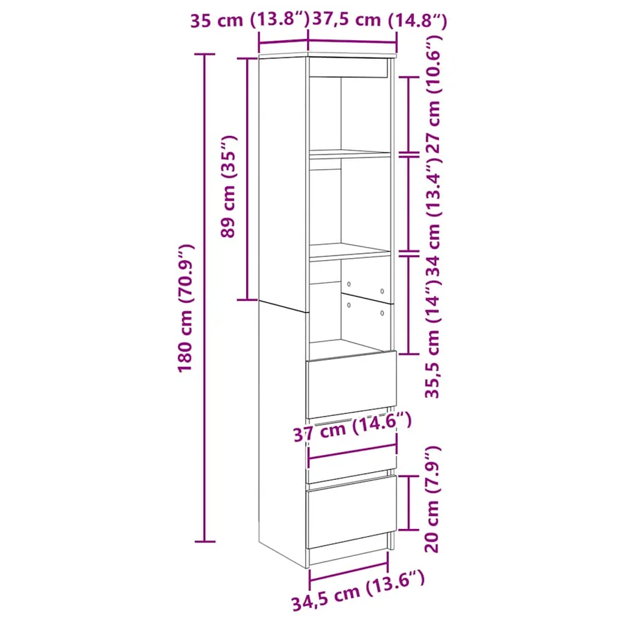 Buffet haut chêne sonoma 37,5x35x180 cm bois d'ingénierie - 12