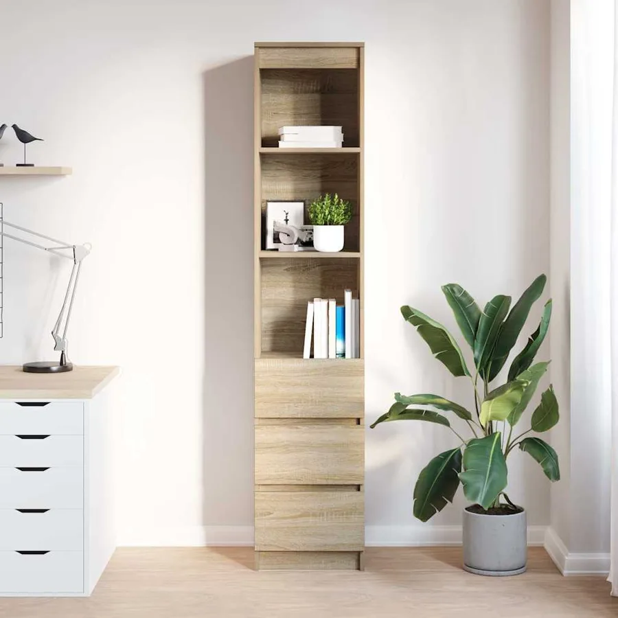 Buffet haut chêne sonoma 37,5x35x180 cm bois d'ingénierie - 3