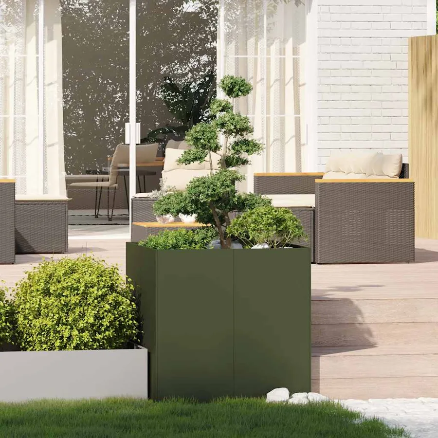 Jardinière vert olive 80x80x80 cm acier - 3