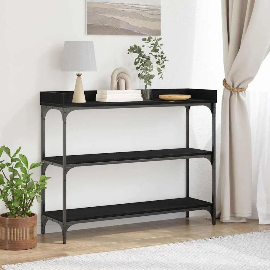 Table Console avec étagère Chêne noir 100 x 30 x 80 cm