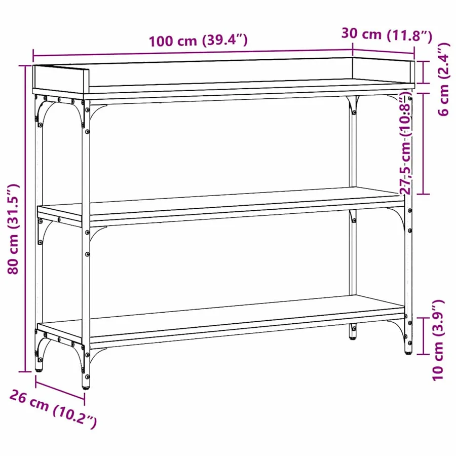 Table Console avec étagère Chêne noir 100 x 30 x 80 cm - 11