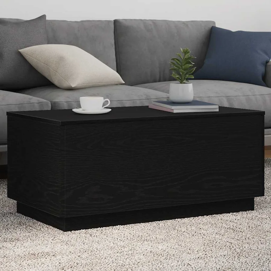 Table basse avec lumières LED chêne noir 90x50x40 cm