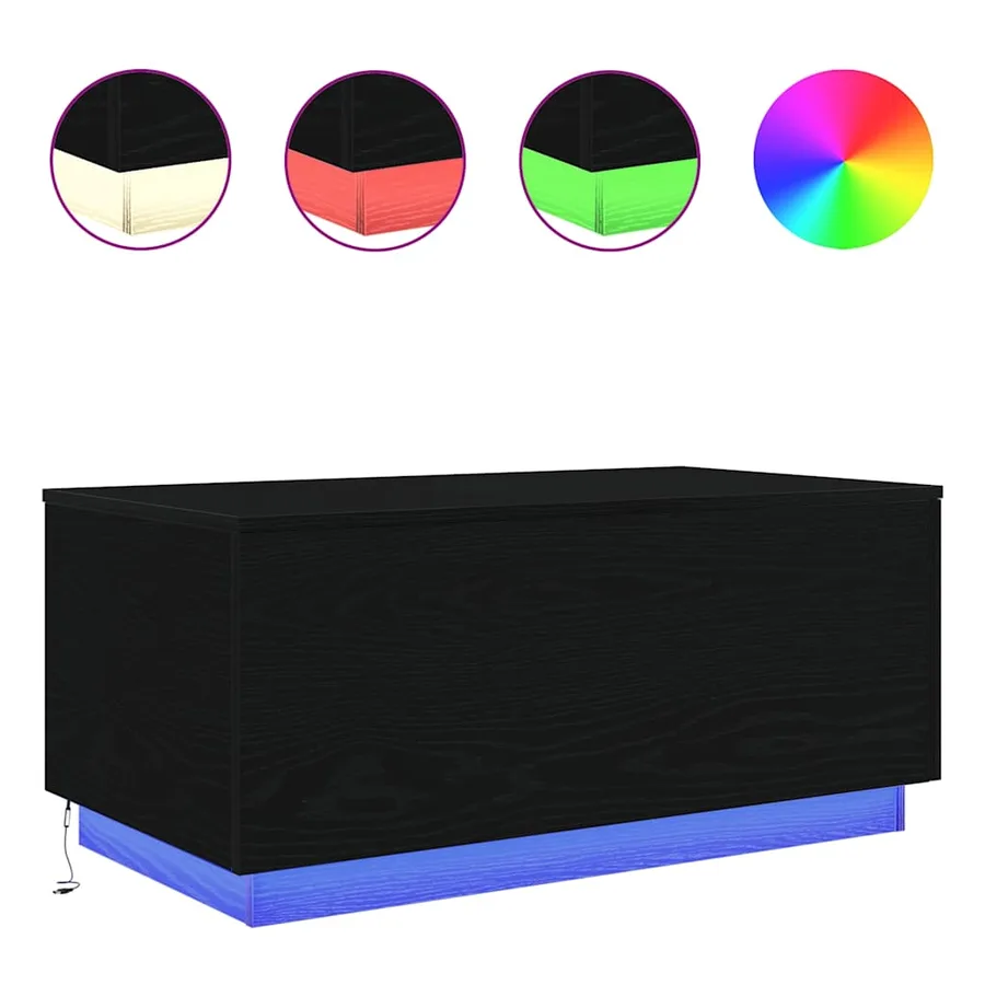 Table basse avec lumières LED chêne noir 90x50x40 cm - 2