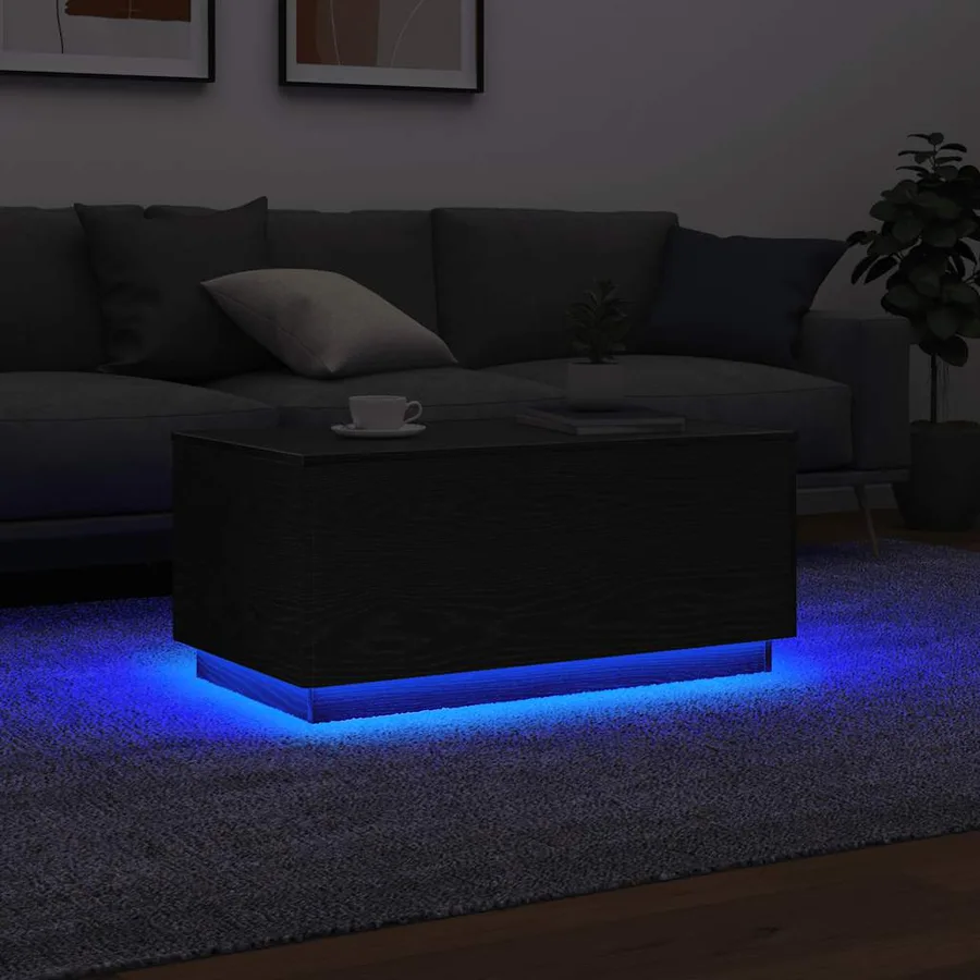 Table basse avec lumières LED chêne noir 90x50x40 cm - 5