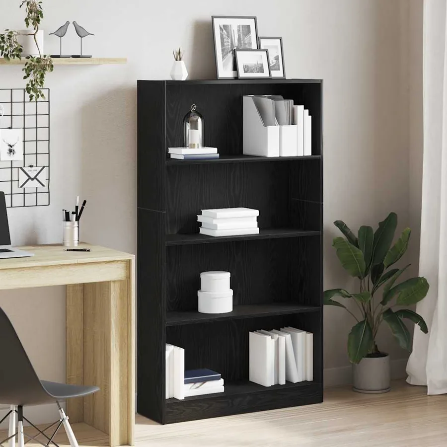 Bibliothèque à 4 niveaux chêne noir 80x24x143 cm