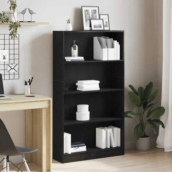 Bibliothèque à 4 niveaux chêne noir 80x24x143 cm
