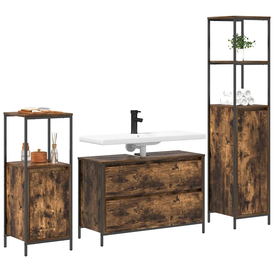 Ensemble de mobilier de salle de bain 3 pcs Chêne fumé - 3