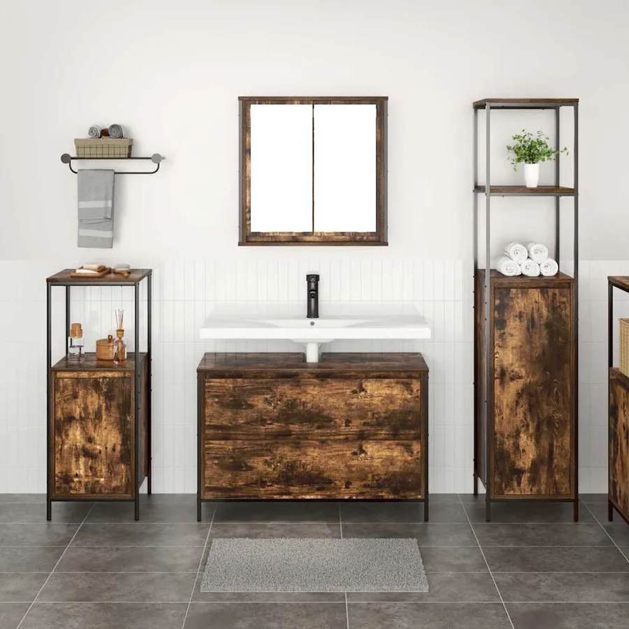 Ensemble de mobilier de salle de bain 3 pcs Chêne fumé - 4