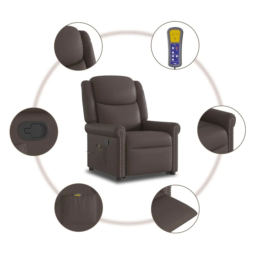 Fauteuil de massage inclinable marron brillant similicuir - 13