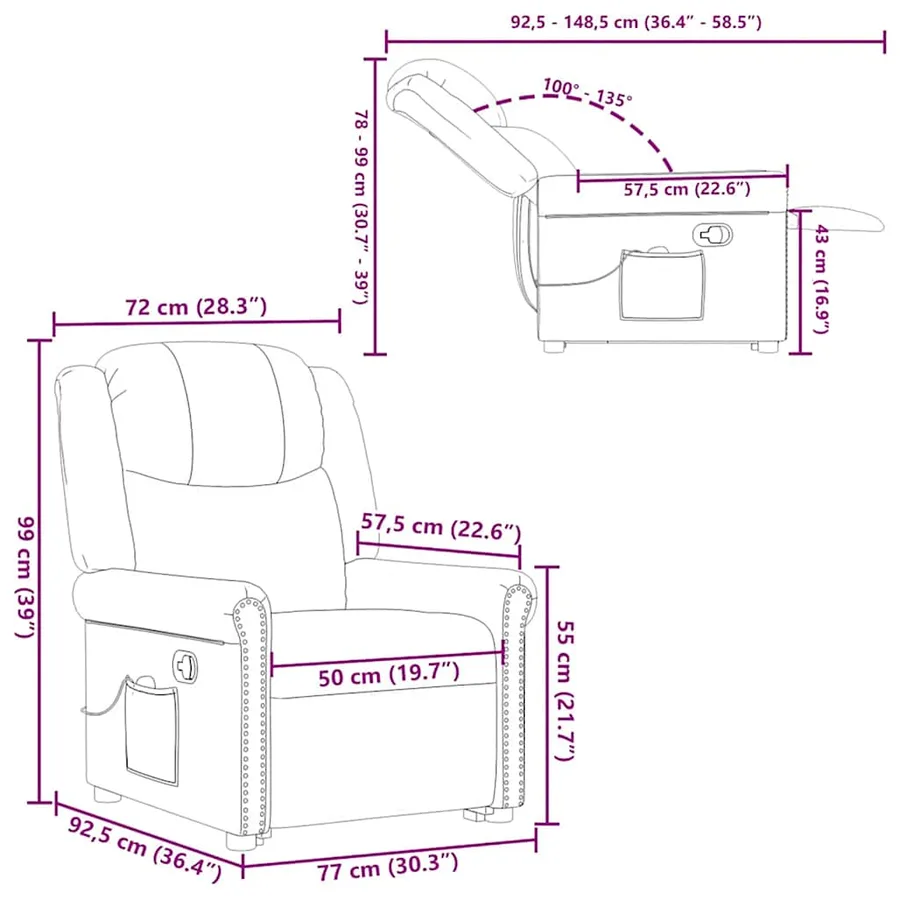 Fauteuil de massage inclinable marron brillant similicuir - 17