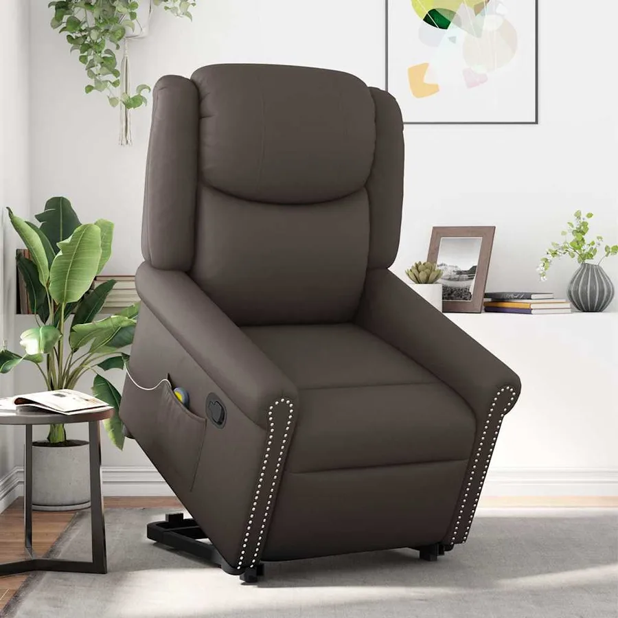 Fauteuil de massage inclinable marron brillant similicuir - 2