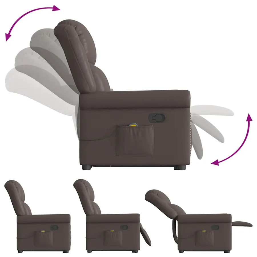Fauteuil de massage inclinable marron brillant similicuir - 7