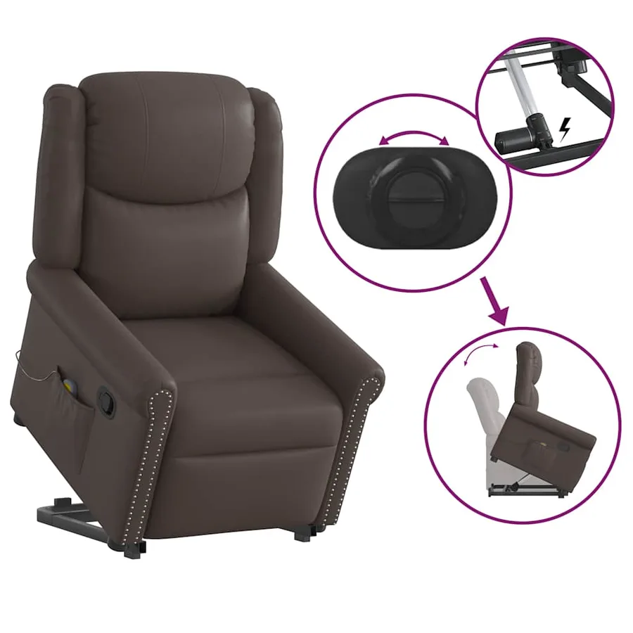 Fauteuil de massage inclinable marron brillant similicuir - 8