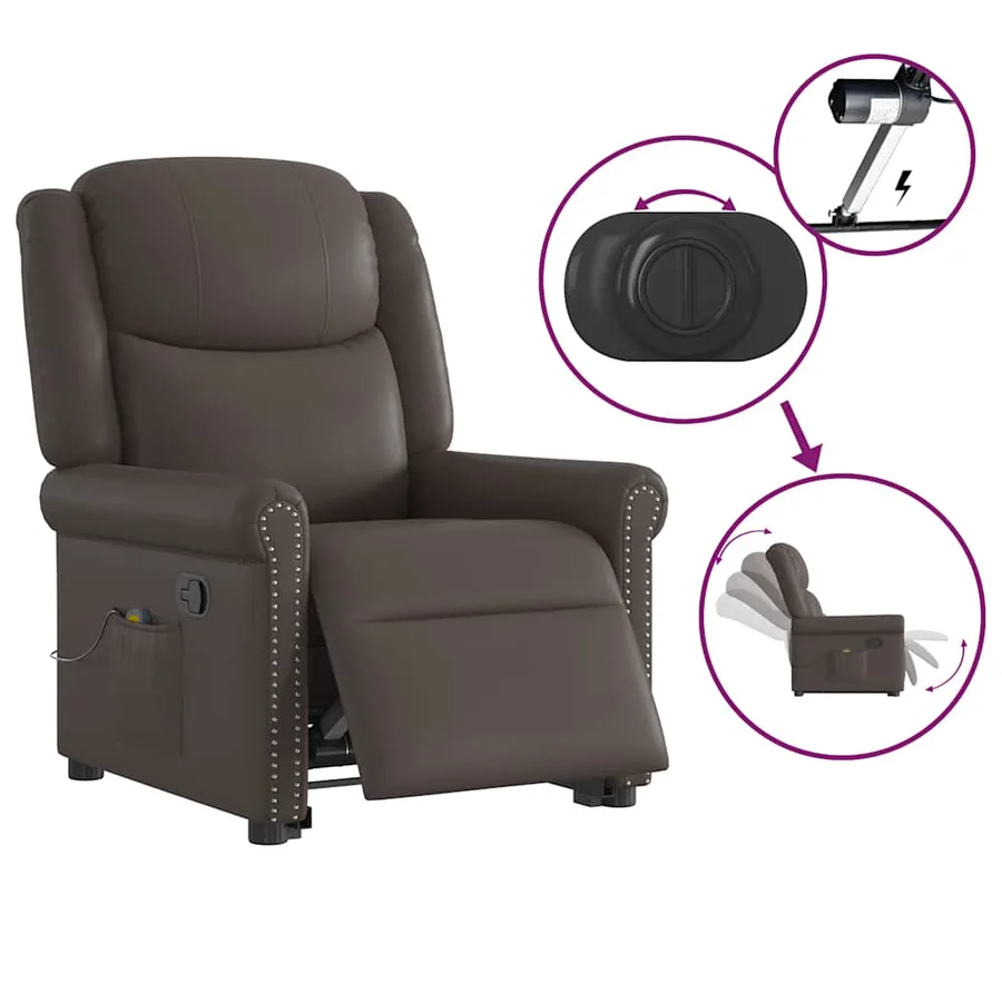 Fauteuil de massage inclinable marron brillant similicuir - 9