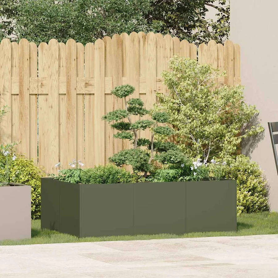 Jardinière vert olive 120x80x40 cm acier - 3
