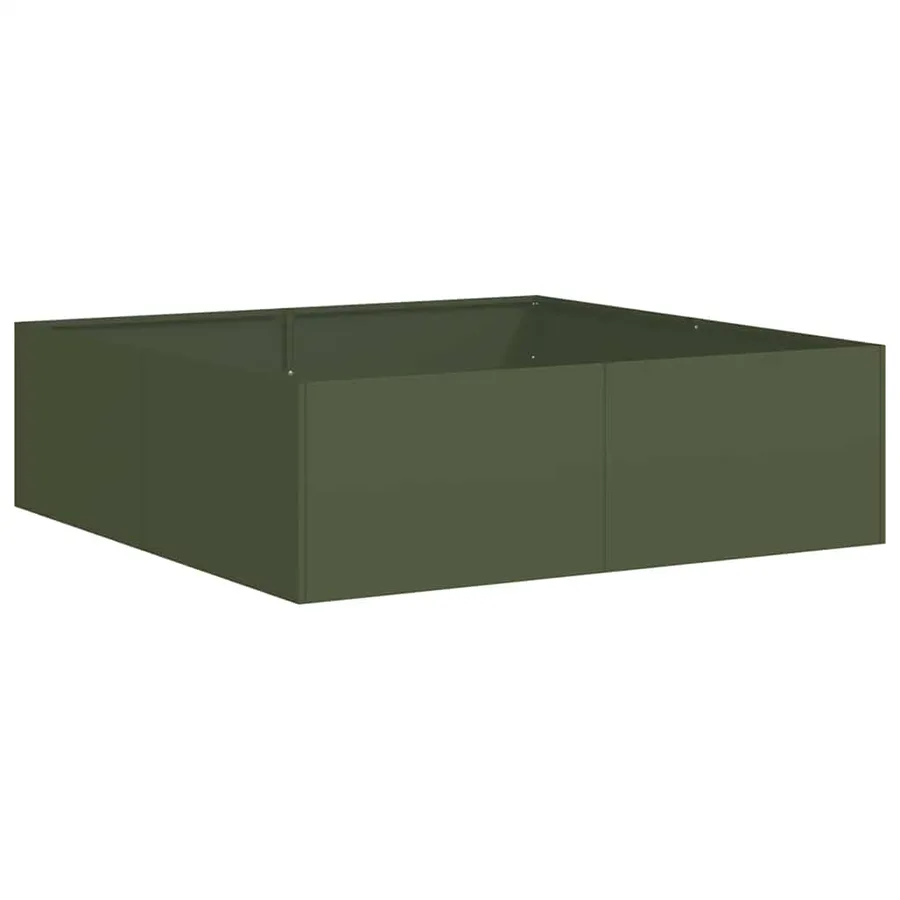 Jardinière vert olive 100x100x30 cm acier - 2