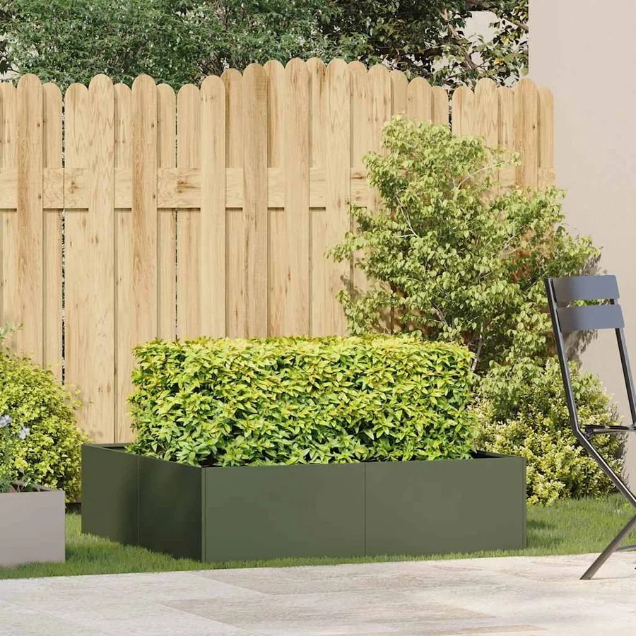 Jardinière vert olive 100x100x30 cm acier - 3