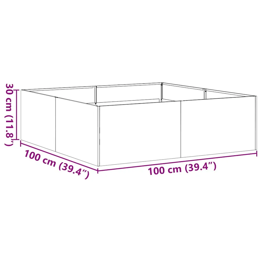 Jardinière vert olive 100x100x30 cm acier - 9