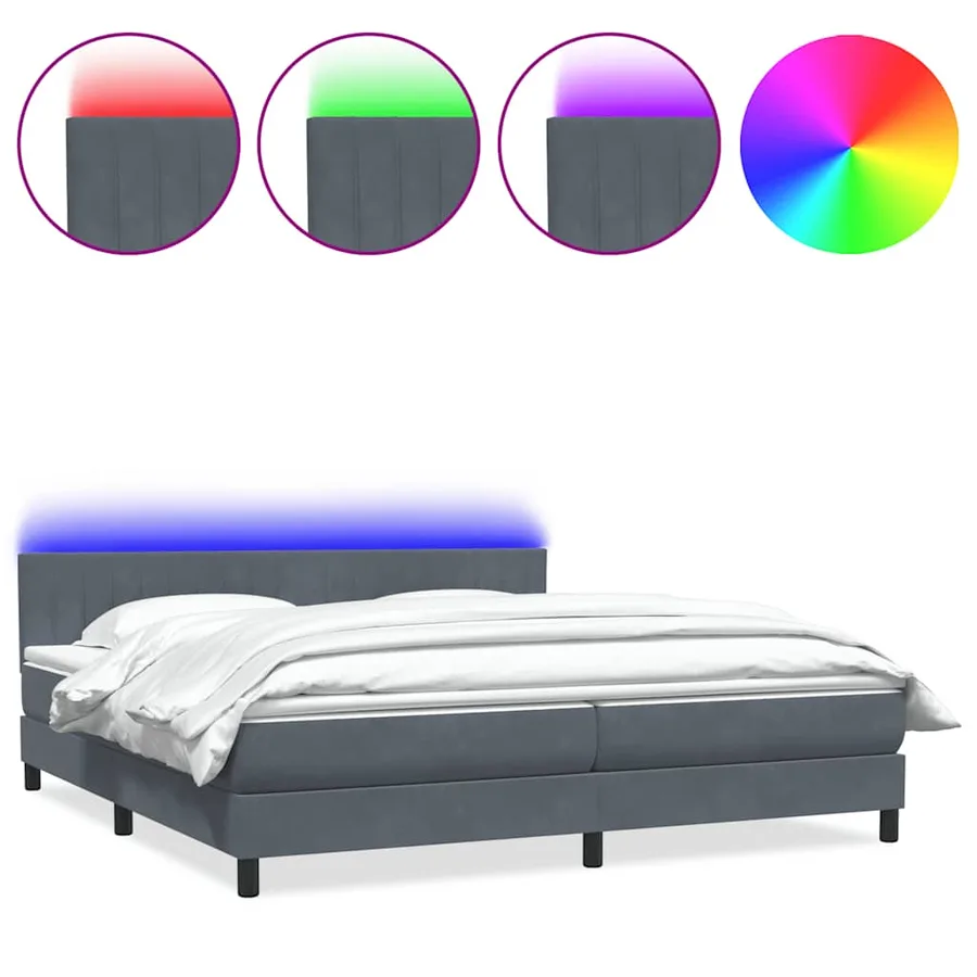 Sommier à lattes de lit et matelas et LED gris foncé 200x220cm velours - 2