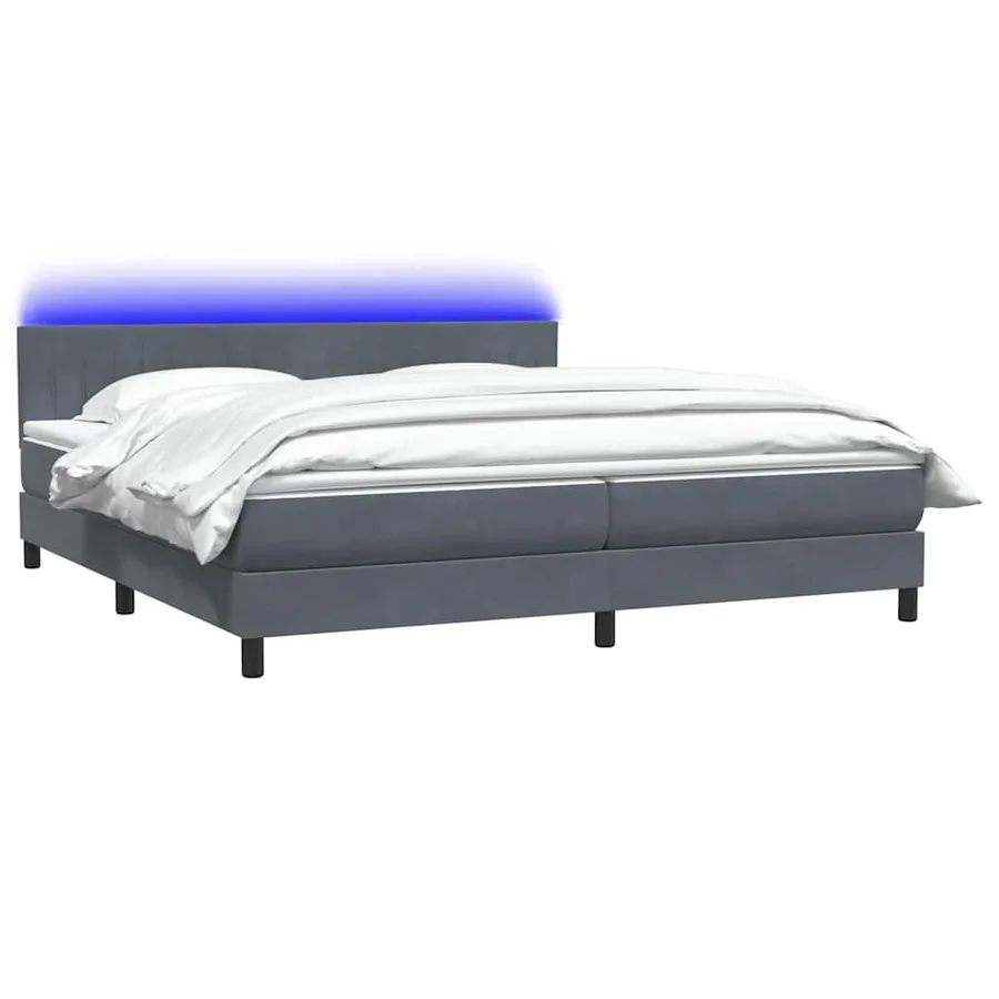 Sommier à lattes de lit et matelas et LED gris foncé 200x220cm velours - 3
