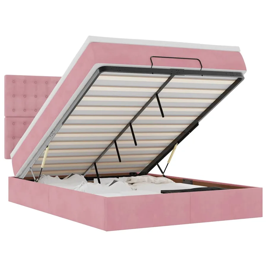 Cadre de lit ottoman avec matelas rose 140x200 cm velours - 2
