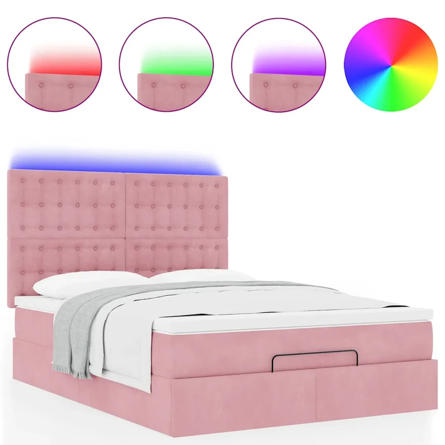 Cadre de lit ottoman avec matelas rose 140x200 cm velours - 5