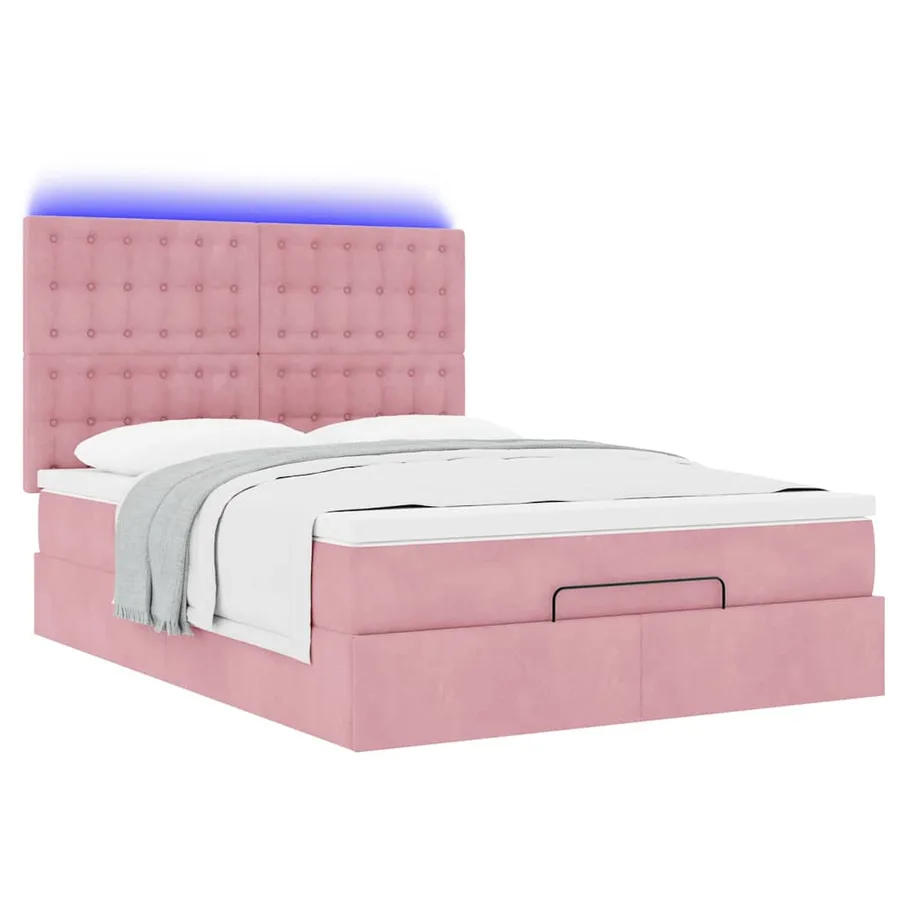 Cadre de lit ottoman avec matelas rose 140x200 cm velours - 6