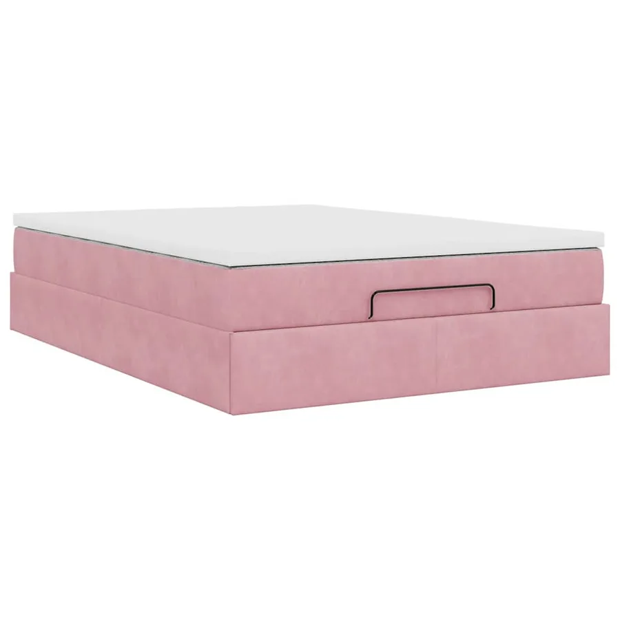 Cadre de lit ottoman avec matelas rose 140x200 cm velours - 10