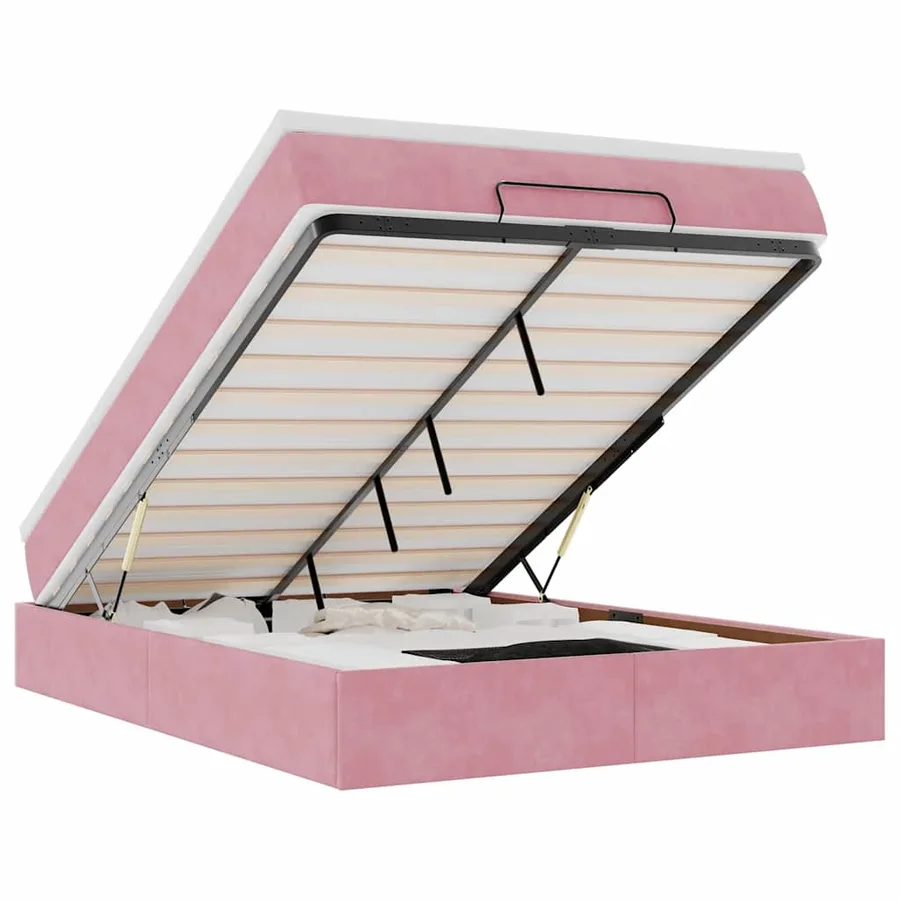 Cadre de lit ottoman avec matelas rose 140x200 cm velours - 2