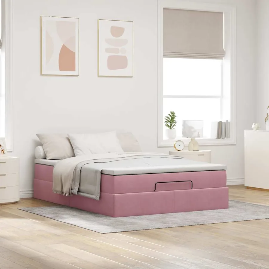 Cadre de lit ottoman avec matelas rose 140x200 cm velours - 3
