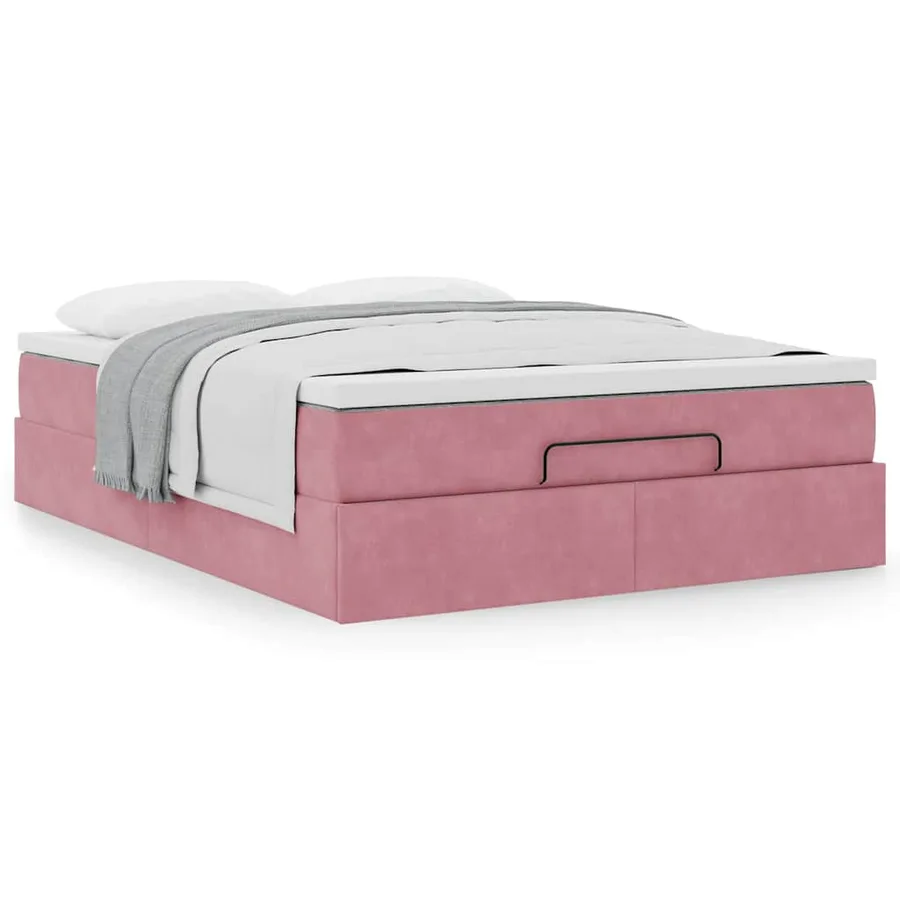 Cadre de lit ottoman avec matelas rose 140x200 cm velours - 4